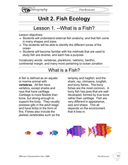 Unit 2. Fish Ecology Lesson 1