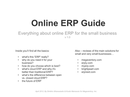 Online ERP Guide Everything About Online ERP for the Small Business V 1.0