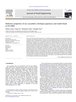 Dielectric Properties of Sea Cucumbers