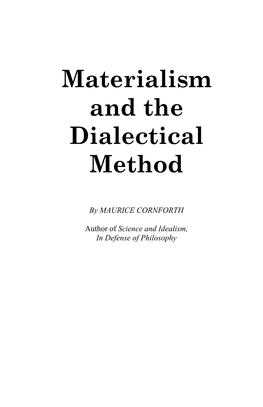 Materialism and the Dialectical Method