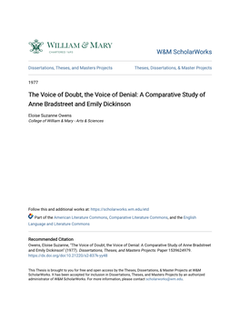 The Voice of Doubt, the Voice of Denial: a Comparative Study of Anne Bradstreet and Emily Dickinson