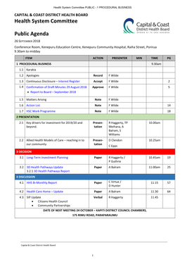 Health System Committee Public Agenda