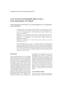 A New Record of Arctic Bramble, Rubus Arcticus, in the Åland Islands, SW Finland