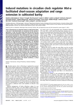 Induced Mutations in Circadian Clock Regulator Mat-A Facilitated Short-Season Adaptation and Range Extension in Cultivated Barley