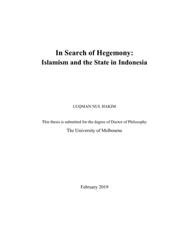 In Search of Hegemony: Islamism and the State in Indonesia