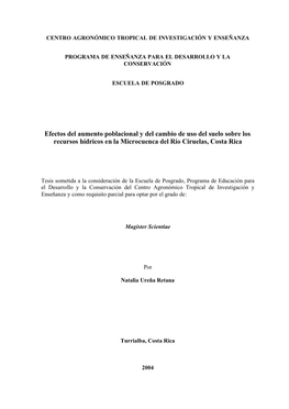 Efectos Del Aumento Poblacional Y Del Cambio De Uso Del Suelo Sobre Los Recursos Hídricos En La Microcuenca Del Río Ciruelas, Costa Rica