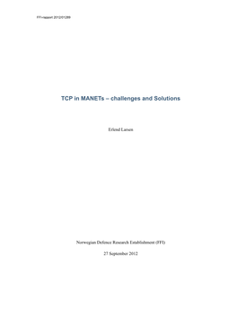 TCP in Manets – Challenges and Solutions