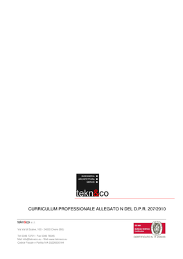 Curriculum Professionale Allegato N Del D.P.R. 207/2010