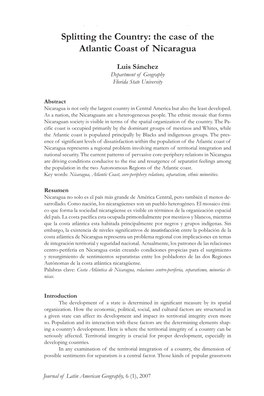 Splitting the Country: the Case of the Atlantic Coast of Nicaragua