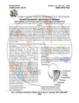 Current Therapeutic Approaches to Epilepsy