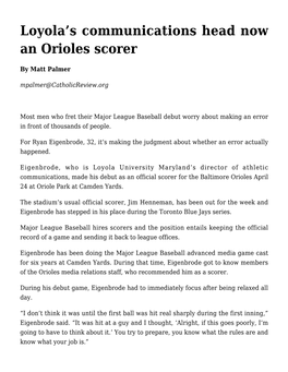 Loyola's Communications Head Now an Orioles Scorer