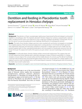 Dentition and Feeding in Placodontia: Tooth Replacement in Henodus Chelyops Yannick Pommery1,2,3, Torsten M