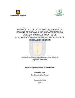 Diagnóstico De La Calidad Del Aire En La Comuna De Curanilahue. Caracterización De Las Principales Fuentes De Contaminación A