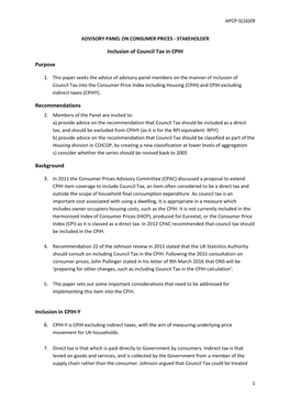 Inclusion of Council Tax in CPIH