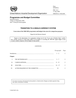 Programme and Budget Committee Sixteenth Session Vienna, 4-5 September 2000 Item 7 of the Provisional Agenda