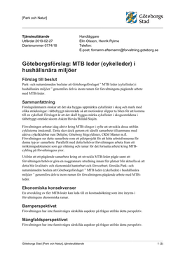 Göteborgsförslag: MTB Leder (Cykelleder) I Hushållsnära Miljöer