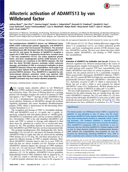 Allosteric Activation of ADAMTS13 by Von Willebrand Factor