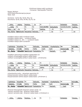 Krishhnam Kalaya Sakhi Sundaram Composer: Naaraayana Theertha Raaga: Mukhari (22Nd Mela Kharaharapriya Janya) Taala: Aadi