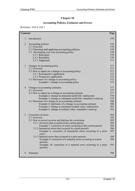 Chapter 18 Accounting Policies, Estimates and Errors Reference: IAS 8, IAS 1