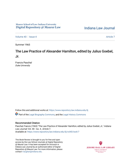 The Law Practice of Alexander Hamilton, Edited by Julius Goebel, Jr