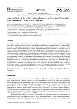 A New Leaf-Tailed Gecko of the Uroplatus Ebenaui Group (Squamata: Gekkonidae) from Madagascar's Central Eastern Rainforests