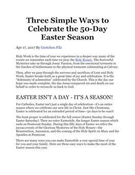 Three Simple Ways to Celebrate the 50-Day Easter Season