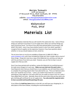 Materials List