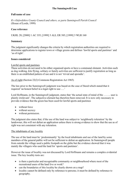 The Sunningwell Case Full Name of Case R V Oxfordshire County