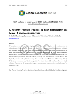 A Poverty Focused Policies in Post -Independent Sri Lanka