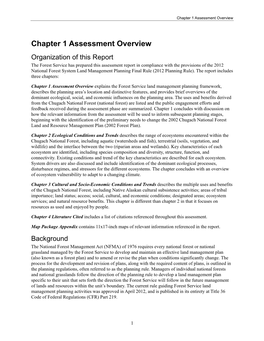 Chugach National Forest (National Forest) Are Listed and the Public Engagement Efforts and Feedback Received During the Assessment Phase Are Summarized