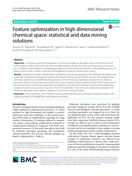 Feature Optimization in High Dimensional Chemical Space: Statistical and Data Mining Solutions Jinuraj K
