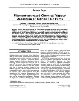 Filament-Activated Chemical Vapour Deposition of Nitride Thin Films