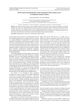 On the Status and Distribution of the Ferruginous Duck Aythya Nyroca in South-Eastern Anatolia, Turkey