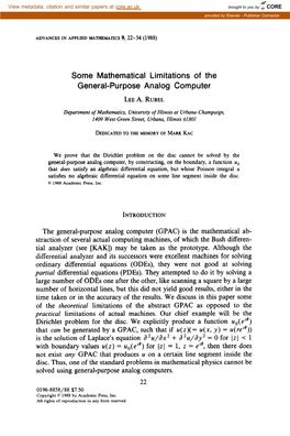 Some Mathematical Limitations of the General-Purpose Analog Computer LEE A