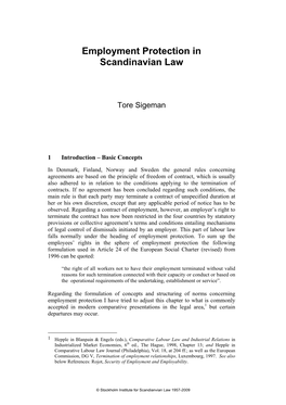 Employment Protection in Scandinavian Law