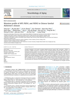 Mutation Profile of APP, PSEN1, and PSEN2 in Chinese Familial