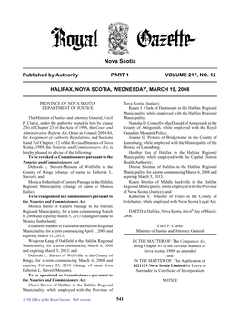 NS Royal Gazette Part I