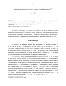 Boolean Algebras and Distributive Lattices Treated Constructively1