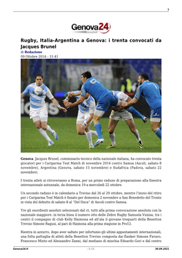 Rugby, Italia-Argentina a Genova: I Trenta Convocati Da Jacques Brunel Di Redazione 09 Ottobre 2014 – 11:41