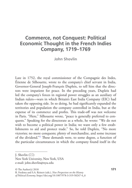 Commerce, Not Conquest: Political Economic Thought in the French Indies Company, 1719–1769