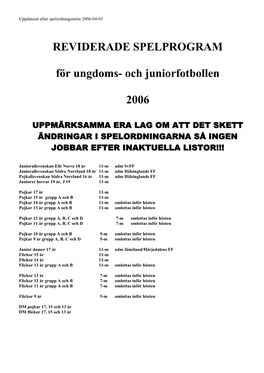 REVIDERADE SPELPROGRAM För Ungdoms- Och Juniorfotbollen 2006
