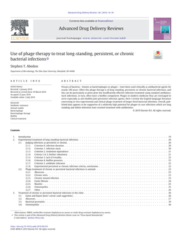 Use of Phage Therapy to Treat Long-Standing, Persistent, Or Chronic Bacterial Infections☆