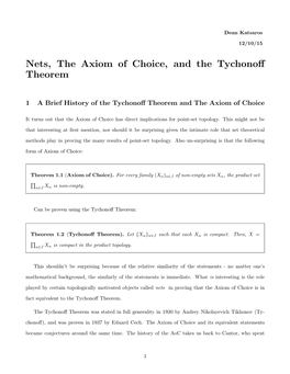 Nets, the Axiom of Choice, and the Tychonoff Theorem