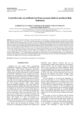 Coral Diversity on Artificial Reef from Coconut Shells in Northern Bali, Indonesia