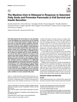 The Myokine Irisin Is Released in Response to Saturated Fatty Acids and Promotes Pancreatic B-Cell Survival and Insulin Secretion