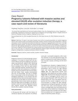 Case Report Pregnancy Luteoma Followed with Massive Ascites and Elevated CA125 After Ovulation Induction Therapy: a Case Report and Review of Literatures