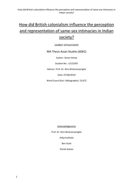 How Did British Colonialism Influence the Perception and Representation of Same-Sex Intimacies in Indian Society?