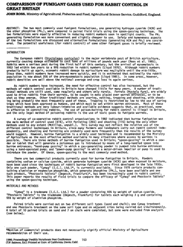 COMPARISON of FUMIGANT GASES USED for RABBIT CONTROL in GREAT BRITAIN JOHN ROSS, Mlntstjy Ofagricultural
