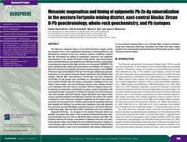 GEOSPHERE Mesozoic Magmatism and Timing of Epigenetic Pb-Zn-Ag Mineralization in the Western Fortymile Mining District, East-Central Alaska: Zircon