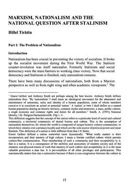 Marxism, Nationalism and the National Question After Stalinism